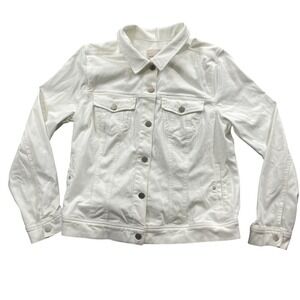 Liverpool Large White Cotton Blend Jean Jacket Slit Pockets Metal Buttons